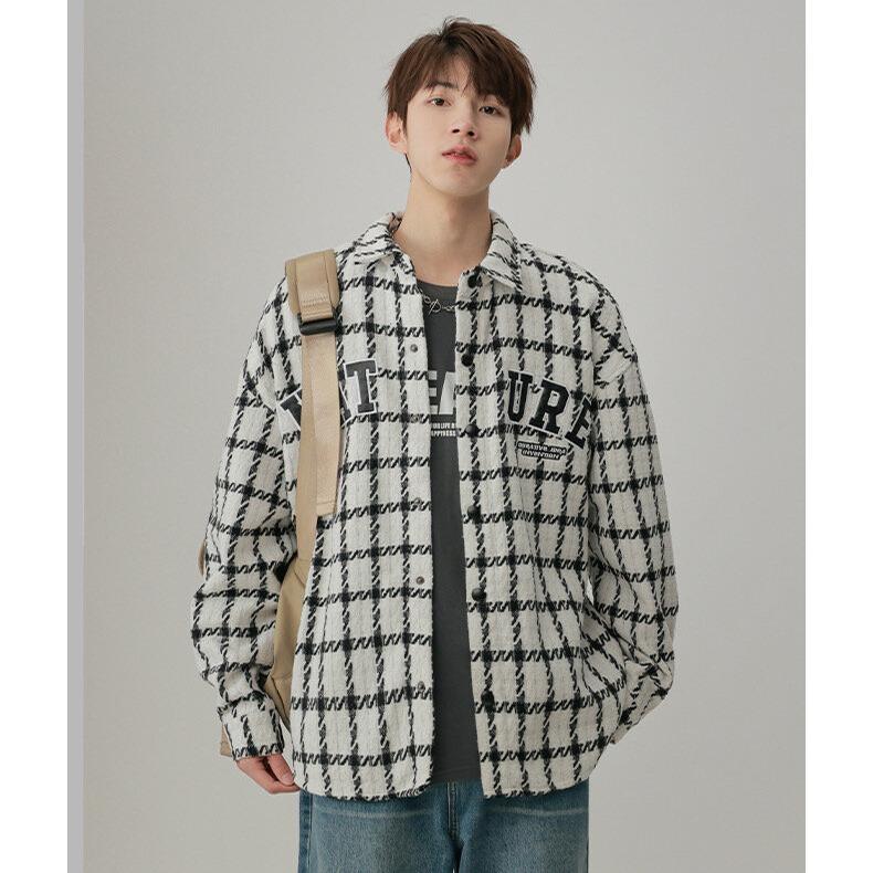 

American Xiaoxiangfeng jacket men s spring and autumn lapel jacket boys couple trendy brand casual loose plaid baseball jersey M