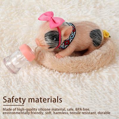 Mini Reborn Doll Full Silicone Pig Doll Toy Lifelike Reborn Newborn Pig Doll Decompression Toy Christmas Gift with Accessories