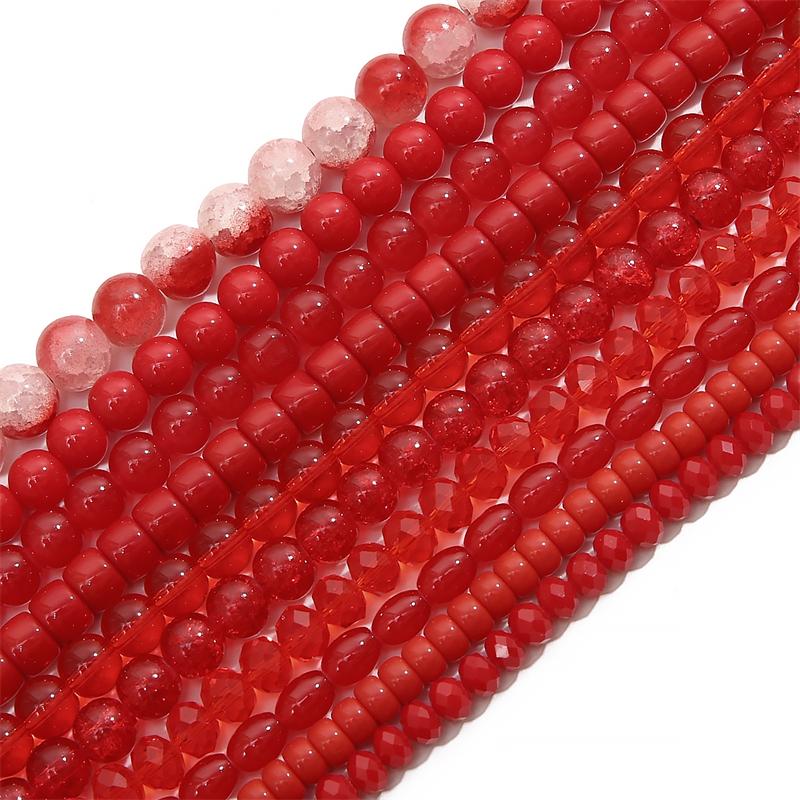 Contas de vidro de cristal de cor vermelha contas de espaço soltas para pulseira colar diy jóias artesanato fazendo acessórios
