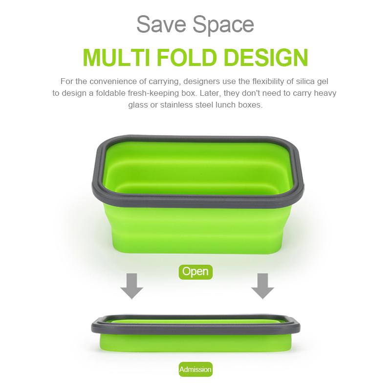 350 ml/500 ml/800 ml/1200 ml rechteckige, skalierbare, faltbare Lunchbox aus Silikon, Bento-Box