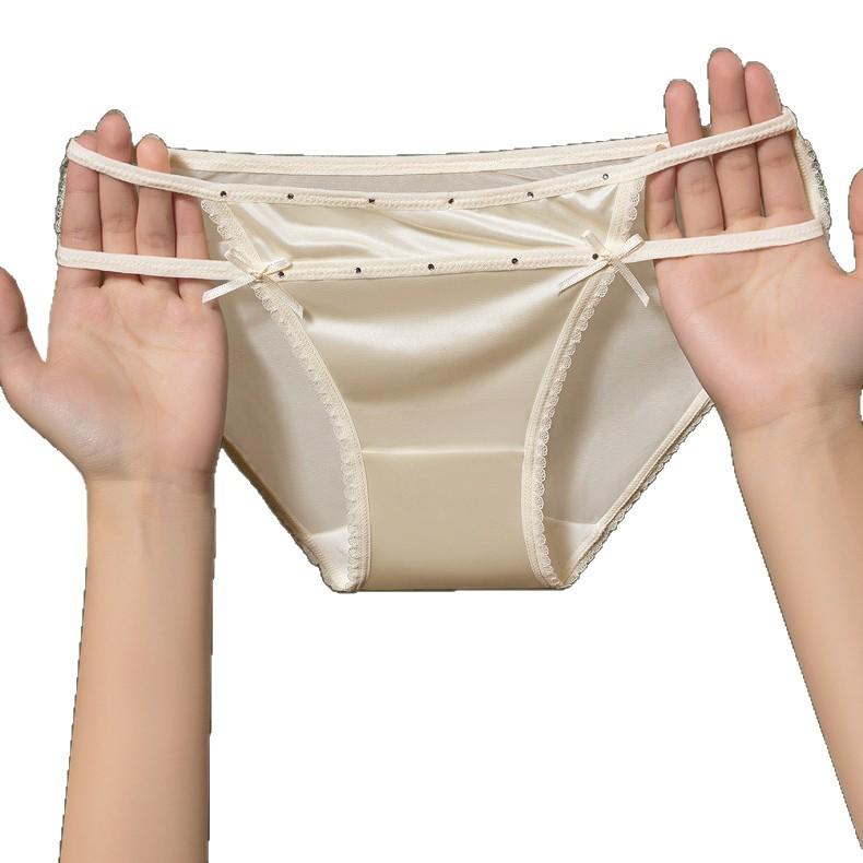 Ladies Summer New Style Pure Desire Romantic Sexy Lace Satin Low Waist Triangle Briefs