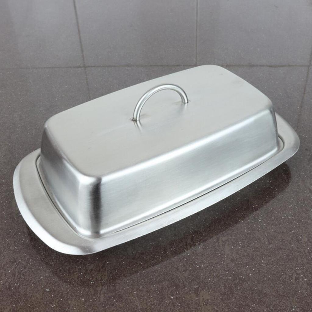 Stainless Steel Butter Dish Cake Dessert Bread Serving Tray Buffet Food Container Furit Salad Steak Storage Box with Cover