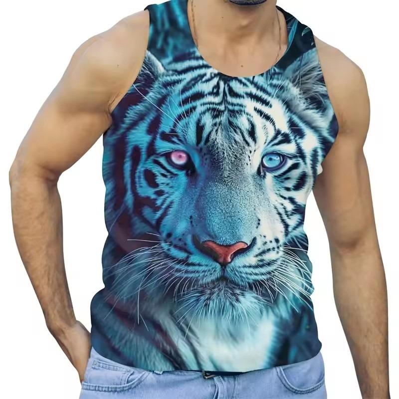 Men Fashion Summer Trend Tiger Graphic Tank Tops Sleeveless 3D Animals Printed Men Vest Cool Streetwear Oversized Tees Tops