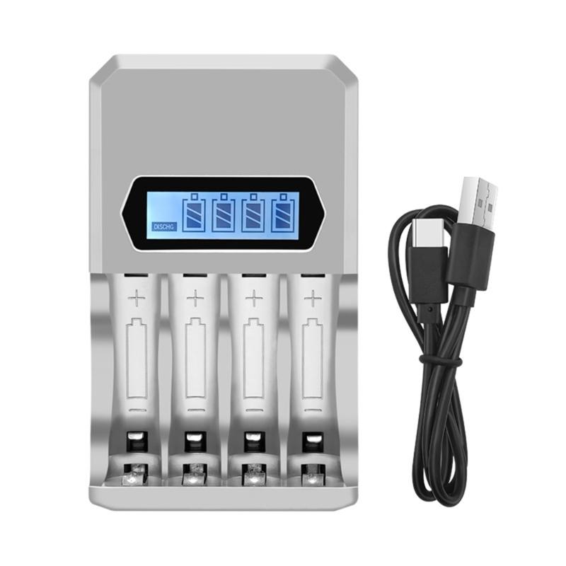 Type C Powereds 4 Slot AA 3A Battery Charger Fast Charging Slots with LCD Display for 1.2V NiMH NiCD AA 3A Batteries