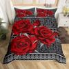 Red Rose Duvet Cover Set King Size for Girls Water Drops Bedding Set Romantic Rose Flowers 2/3pcs Comforter Cover for Couples