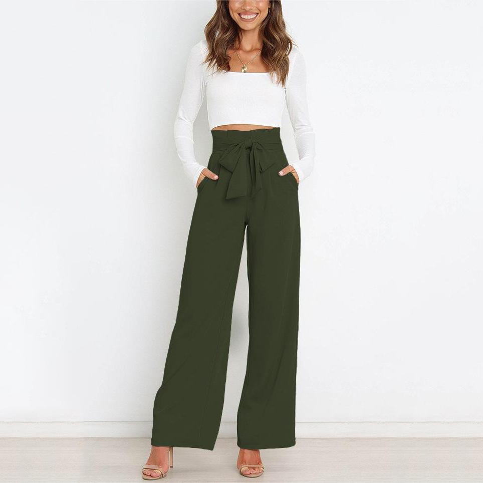 Modische Hose für den Arbeitsplatz, für Damen, lässig, weites Bein, hohe Taille, Hose mit Gürtel, Temperament, Sommer, Pendlerhose