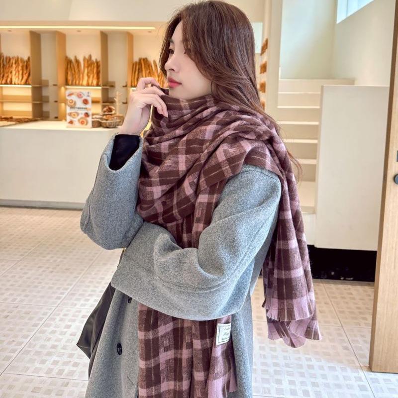Women's Faux Cashmere Plaid Scarf - Korean Style, Thick & Warm Autumn/Winter Shawl