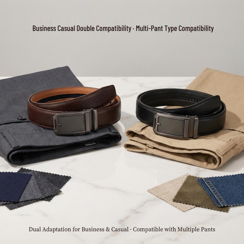Men's Premium Genuine Leather Belt with Trendy Automatic Buckle – Versatile for Business and Casual Wear