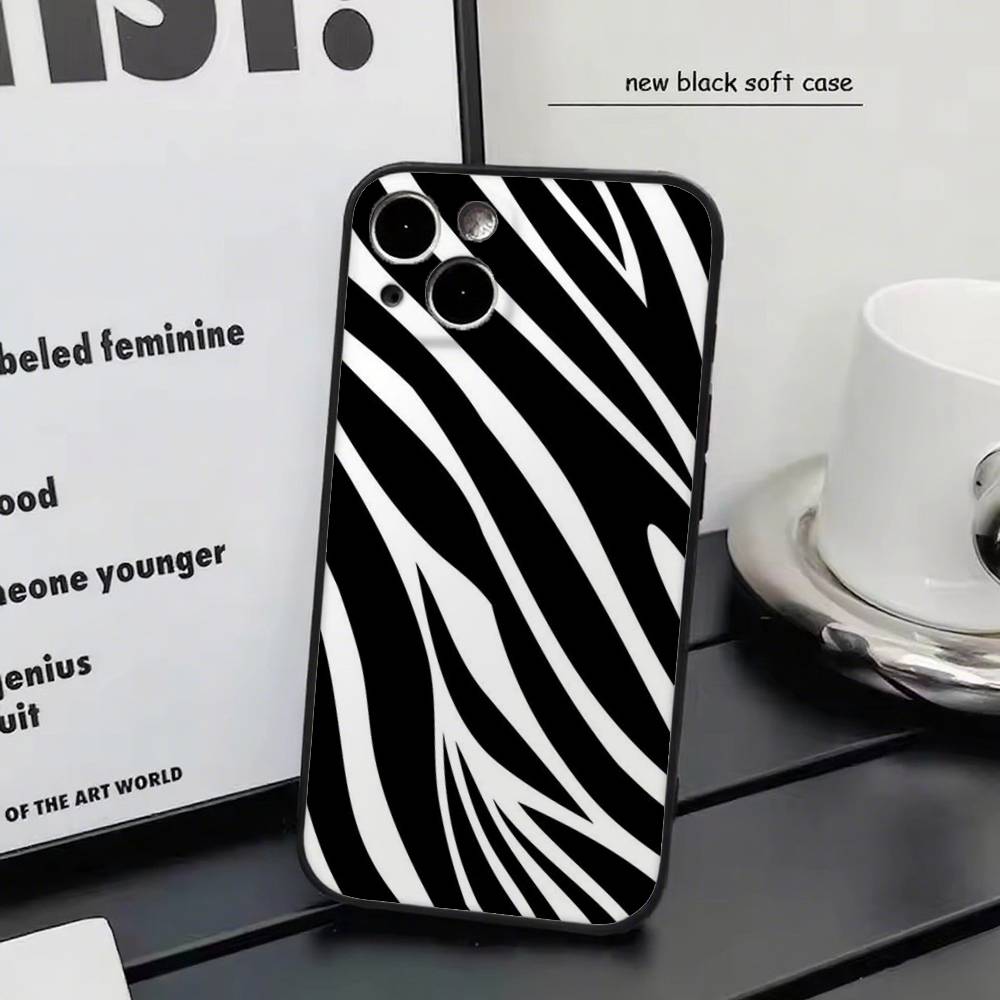 Milk Cow Zebra Strip For iPhone 13,17,11,12,16,14,15,Plus,Pro Max Soft Silicone Black Phone Case