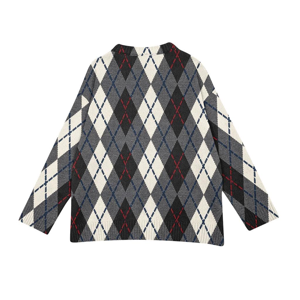 Women's Casual Plaid Print Long Sleeve Button Front Knit Cardigan Sweater Outerwear