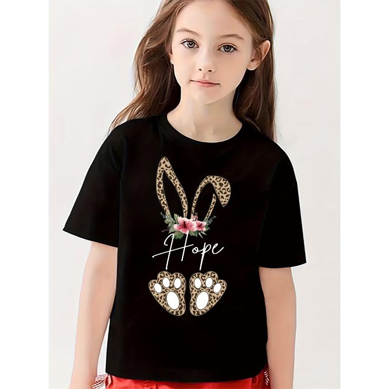 

European sizes Girls Camouflage Floral & Letter Print T-Shirt - Soft Stretch Crew Neck Short Sleeve Top, Summer Blouse for & Little Girls 164cm чорний