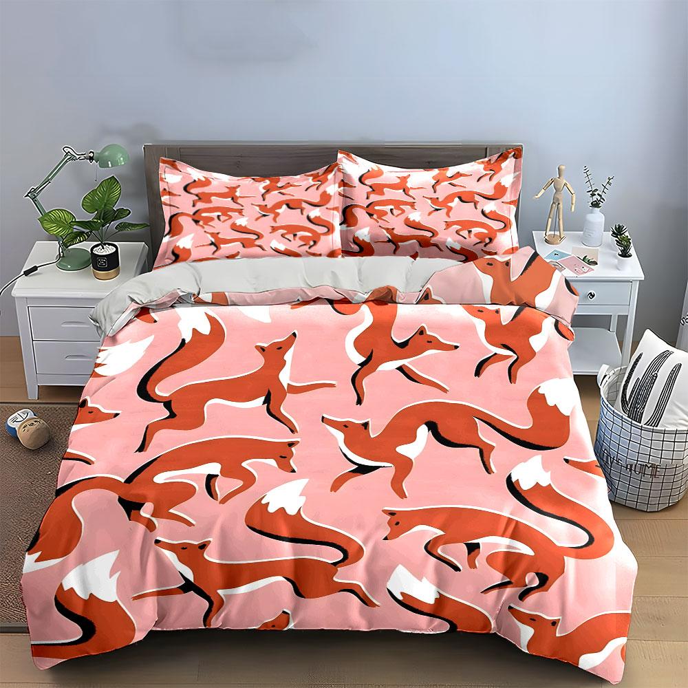 "Playful Fox-Themed Design Set" Exquisite three-piece bedding set gift for kids and adults