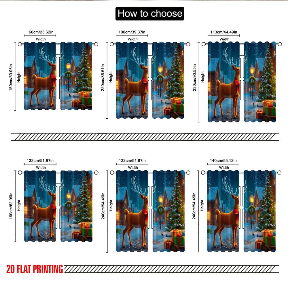 2pcs 2D flat printing Fashionable Christmas Curtains Christmas Reindeer Gifts Sleigh Digital Printed Polyester Drapes Holiday