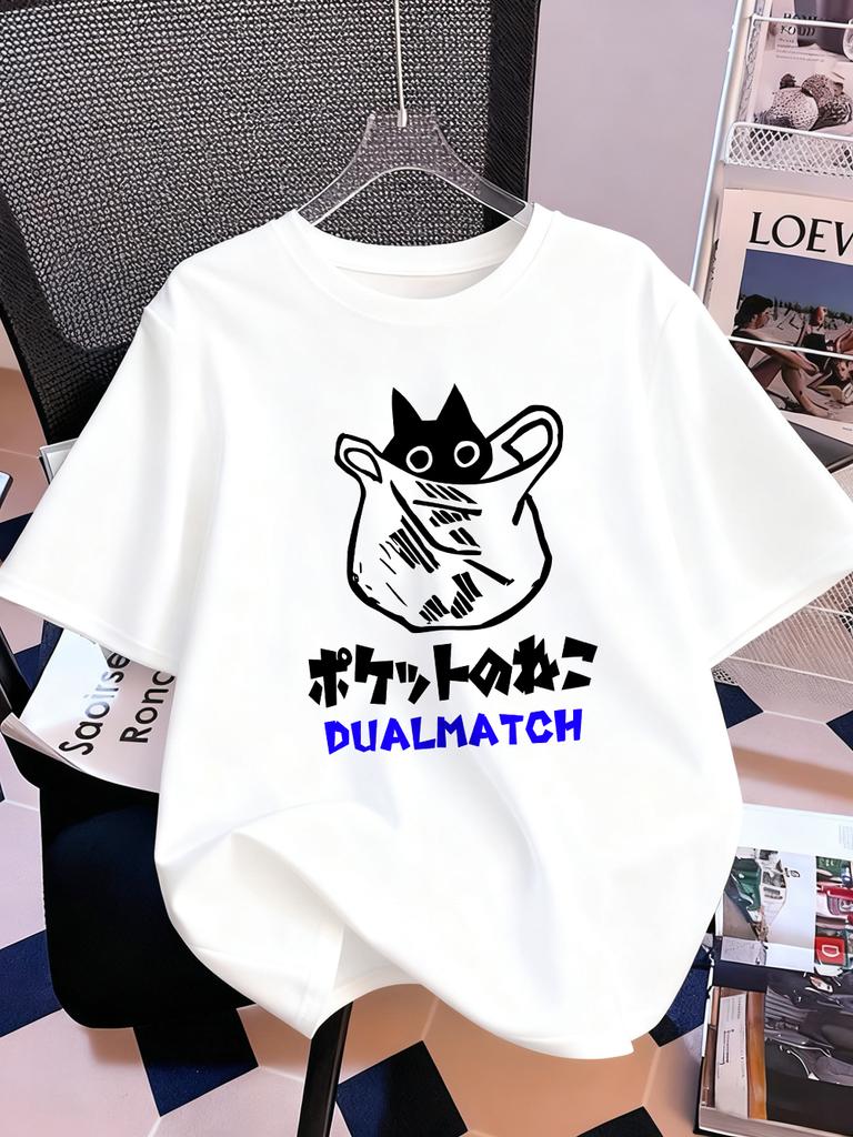 Cute Cat Cartoon Printing Short Sleeve TShirts Womens Summer Cotton Tee Shirts ONeck Comfortable Loose Tops Casual Clothes