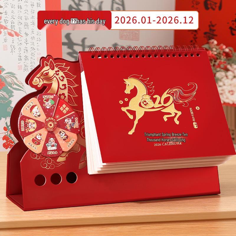 2026 Mini Desk Calendar: Simple Cartoon Style, Irregular Design, Student Planner with Punch Card.
