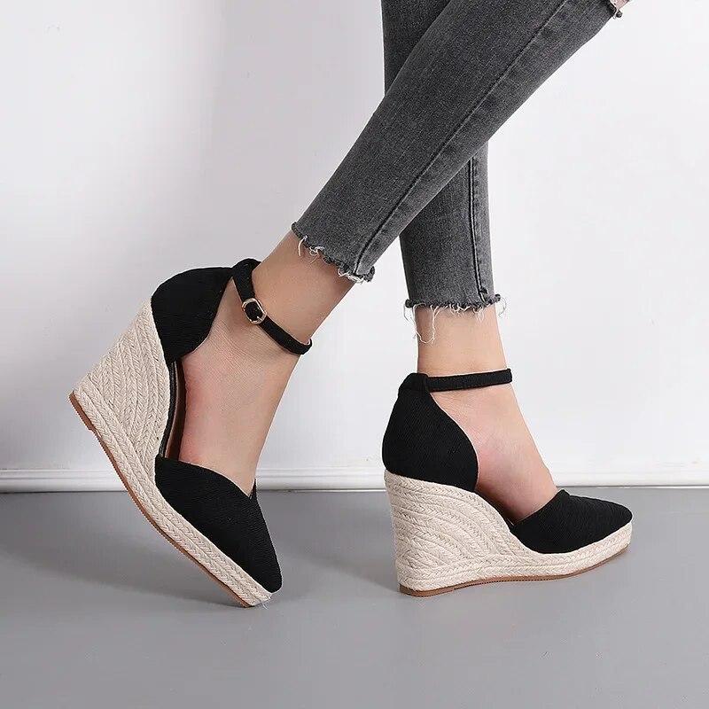 2024 Fashion High Heels Women Party Shoes Pointed Toe Elegant Ladies Wedges Shoes Brand Women Pumps Black Big Size 42