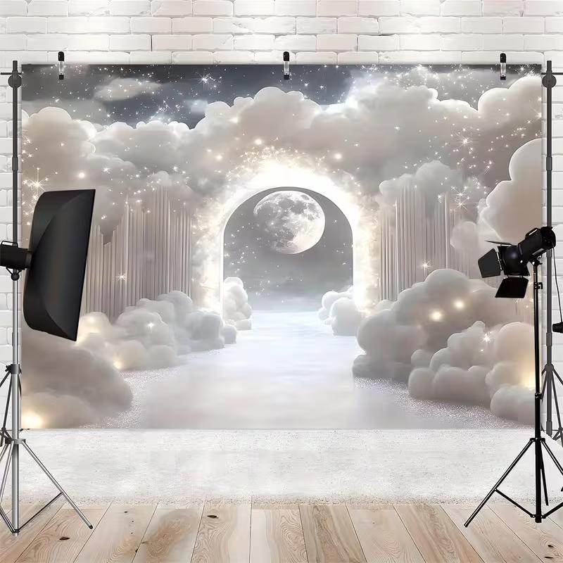 2D Flat Moonlight Cloud Arch Backdrop for Romantic Wedding Photoshoot
