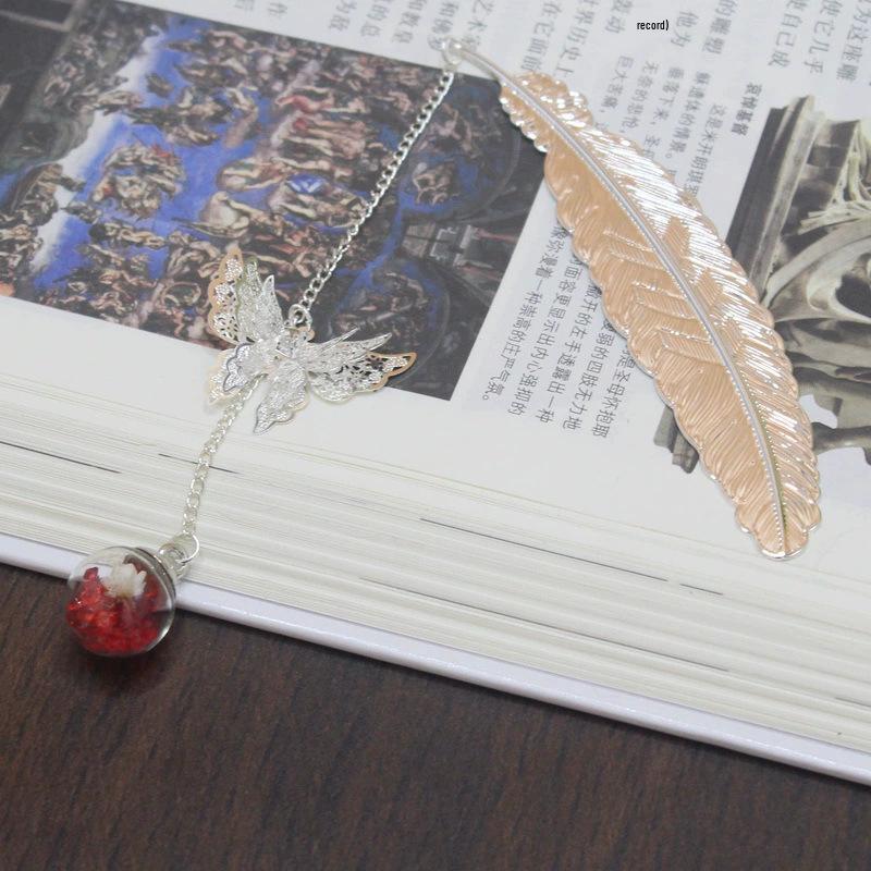 Chinese Cross-border Metal Feather Bookmark: Classical Leaf Vein Design, Creative Stationery, Ancient Style Cultural Gift