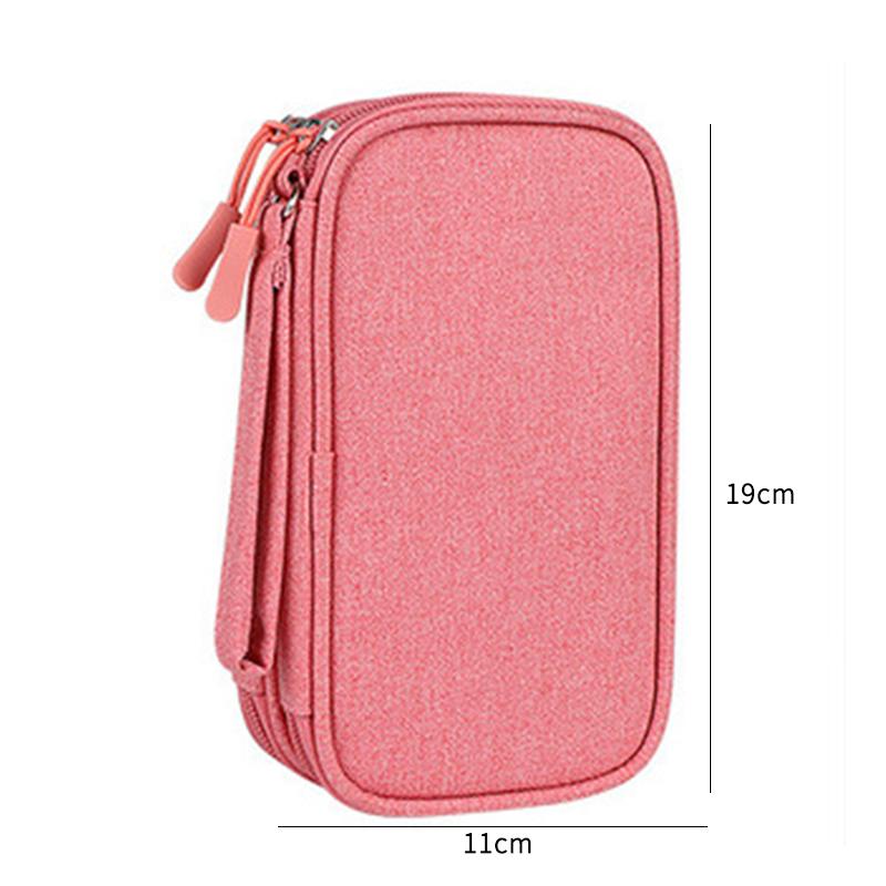 

Сумка для хранения кабелей данных, двухслойная сумка для жесткого диска, защитная крышка, портативный блок питания, цифровые аксессуары, большая вместимость розовый