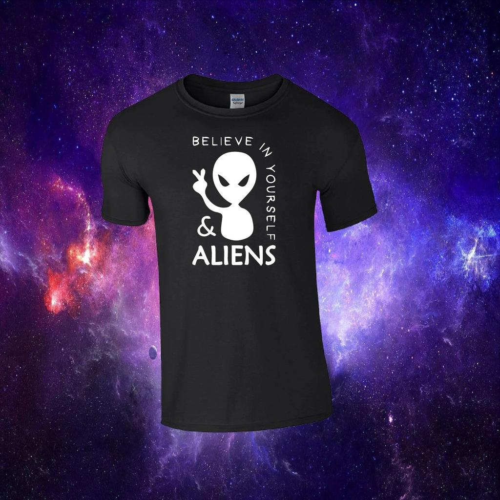 Believe In Yourself & Aliens Funny UFO UAP Alien Gift Kids/Adults Top T-shirt