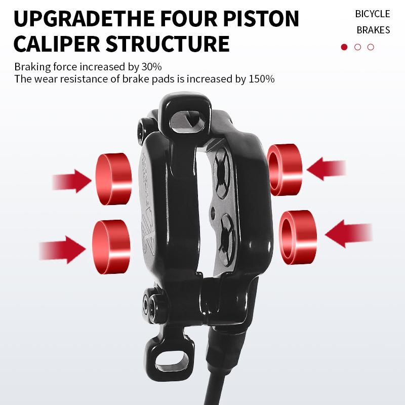 BUCKLOS Frein E-Bike 4 Pistons Coupure de Puissance Trottinette Électrique Frein à Disque Hydraulique 1150mm 1950mm VTT Frein Hydraulique Pièces