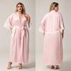 Yaoting Plus Size Satin Chiffon Feather Long Robe Pajamas WP5013