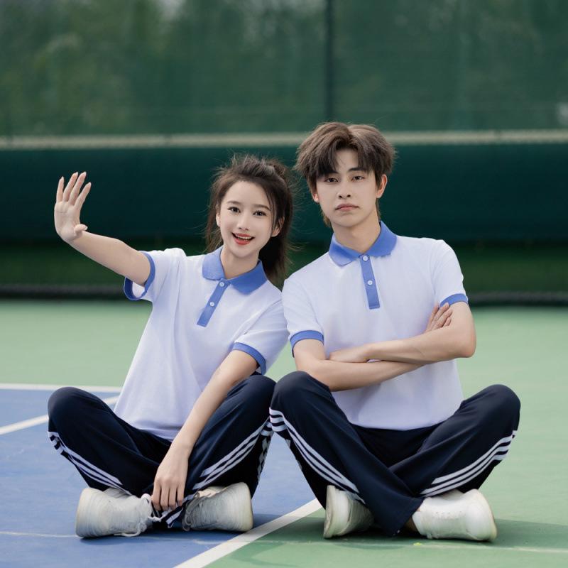 College Style Korean-British Summer School Uniform Set for Boys & Girls - Primary to High School Short Sleeve Sportswear