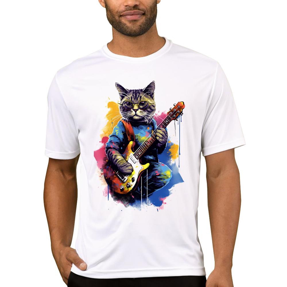 TEEHUB Vintage 3D Cat Play Guitar Men T-Shirt Fashion Streetwear Short Sleeve T Shirts Hipster Music Tee Cool Tops