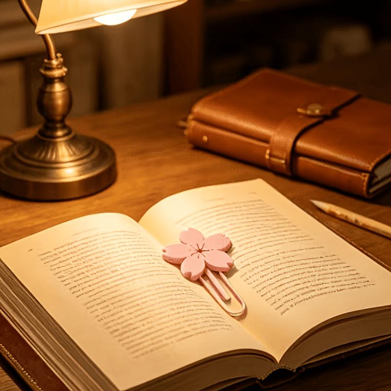 1PC Five-piece Pink Cherry Blossom Bookmark, Creative Cherry Blossom Decoration Clip, Suitable for Handbook and Office Document Sorting