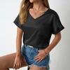 Dames Lente en Zomer Effen Kleur Satijnen Top Losse Zak Gekrulde Korte Mouw Casual Blouses & Shirts