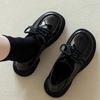 Black Flat-bottomed Lace-up British Style Small Leather Shoes Women's 2025 New Summer and Autumn College Style with Skirt Loafers Single Shoes