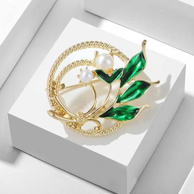 Fashion Literary Chinese Style Small Fresh Pearl Drop Oil Lotus Brooch Female Clothes Accessories Long-Lasting Color Exquisite Hypoallergenic Brooch