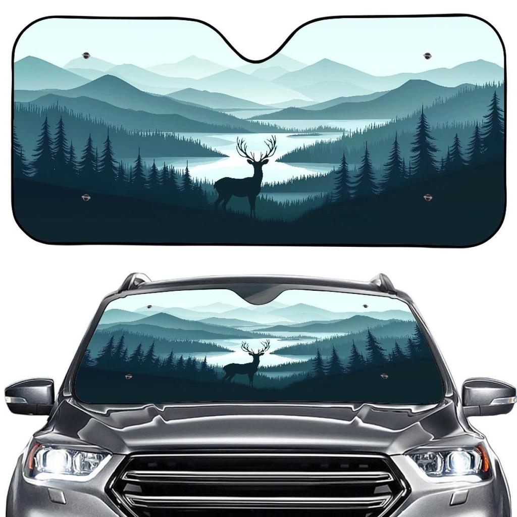 Car Sunshade with Outdoor Camping Design - Customizable Front Windshield Cover