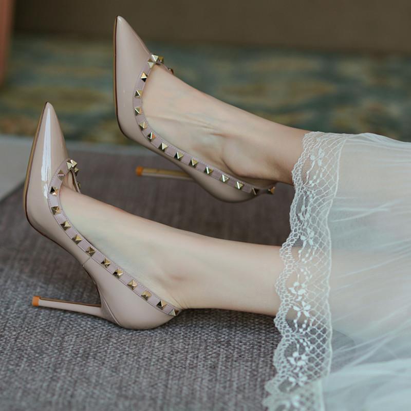Pointed Solid Color Rivet Fashion Single Shoes Spring and Summer Niche Design Lazy Shoes Heightening Elegant Non-slip High Heels