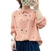 Women Long Sleeve Lapel Single Breasted Loose Fit Leaf Pattern Casual Shirt Tops Work Party Vacation Daily Wear