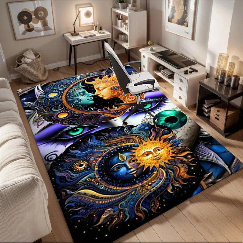 "Colorful Sun & Moon Face Mandala Art Print"Office Mat Home Decor Office Desk Chair Carpet for Office Ph124