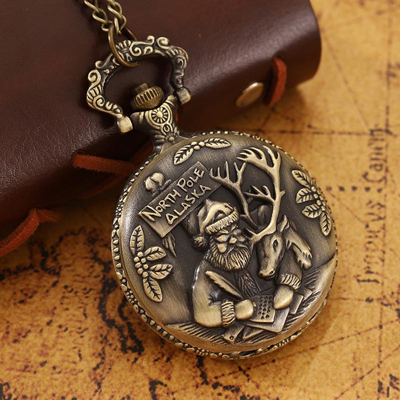 Модные классические мужские часы Санта-Клаус Лось Кварцевые карманные часы Винтажные — фото 3