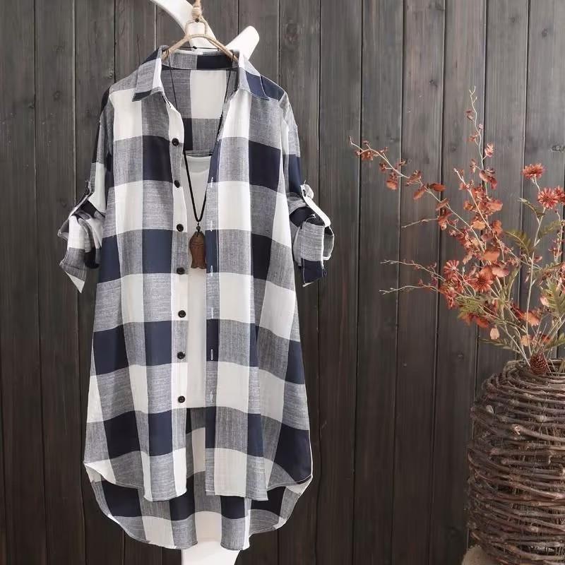 Sunscreen Shirt Women's Medium and Long Large Size Women's Clothing Loose and Skinny Fashion Plaid Shirt Women's Casual Jacket