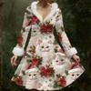 Women's Casual V-neck Christmas Print Plush Long-Sleeve Casual Dress
