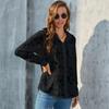 Women's Lapel Jacquard Cardigan Button Shirt Slightly Transparent Top