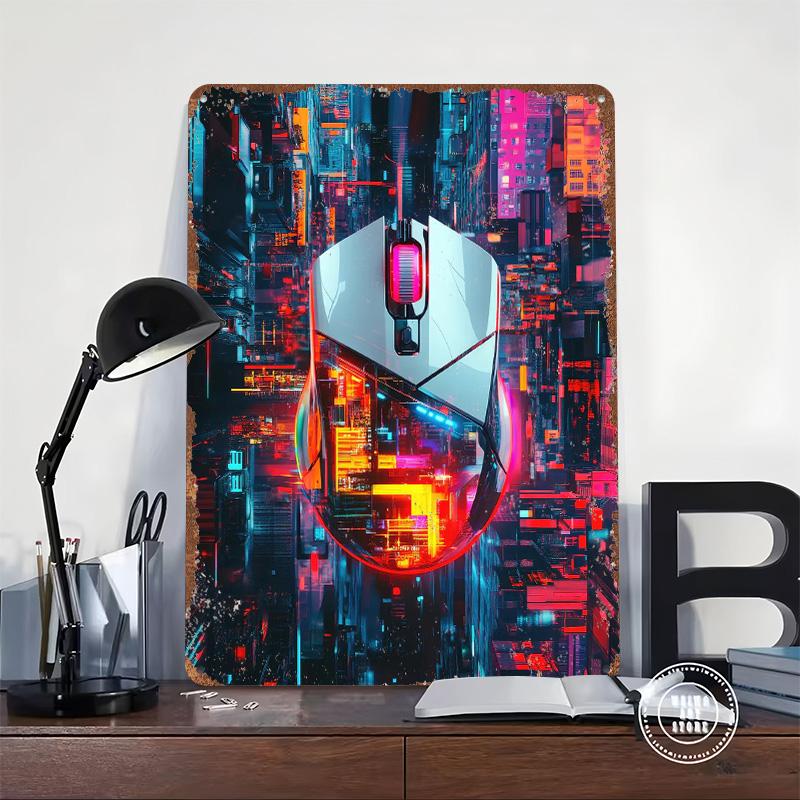 Cyberpunk Gaming Mouse Metal Poster Customized Wall Art Retro Vintage Tinplate Signs for Room Decoration At Home Decor Items