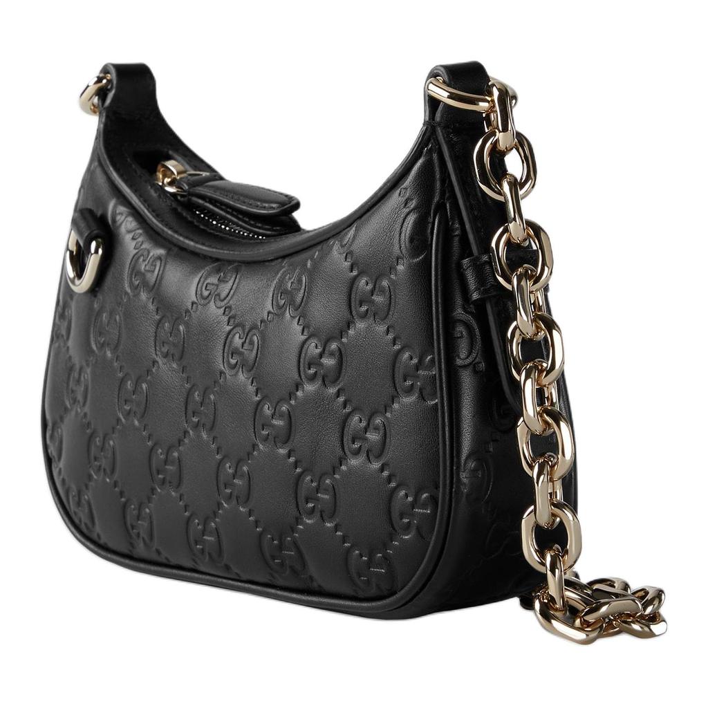 Gucci GG Emblem Embossed Logo Mini Shoulder Bag Women Shoulder Bag Black 847091-AAFDV-1000