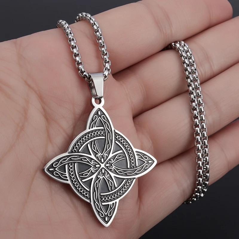 Silver Stainless Steel Witch Knot Pendant Necklace Celtic Knot Lucky Jewelry Christmas Gift for Friends Family