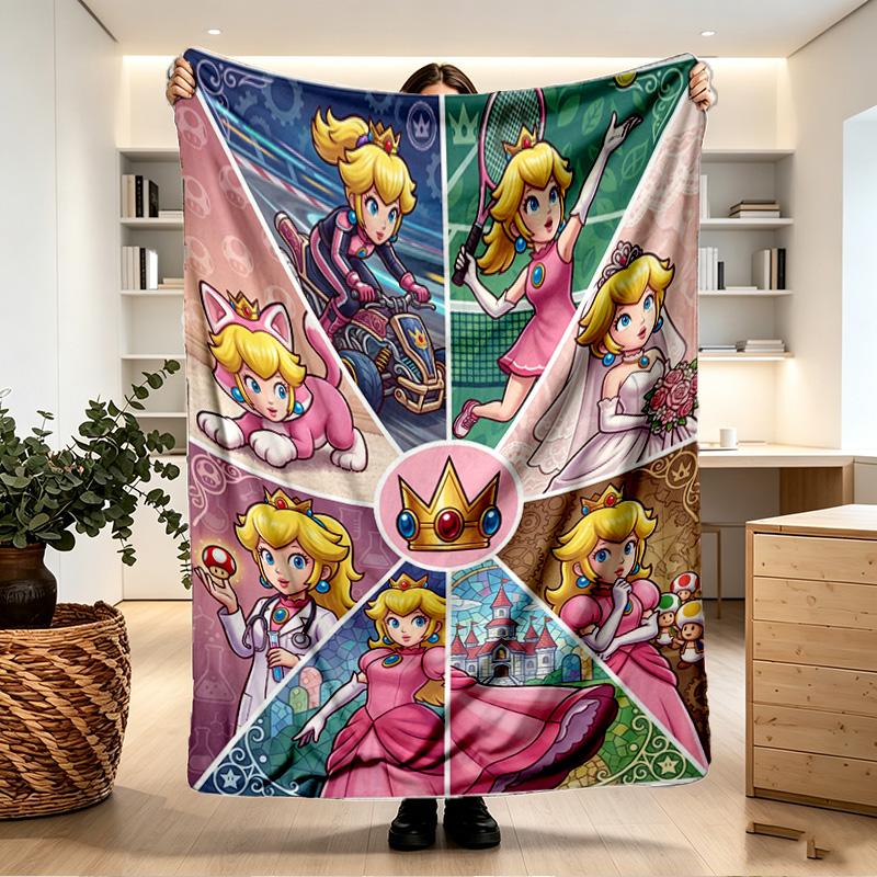Princess Peach Toadstool Print Blanket - Soft & Comfortable, for Bedroom, Travel, Sofa, Home Decoration - Birthday Christmas Gift for Friend