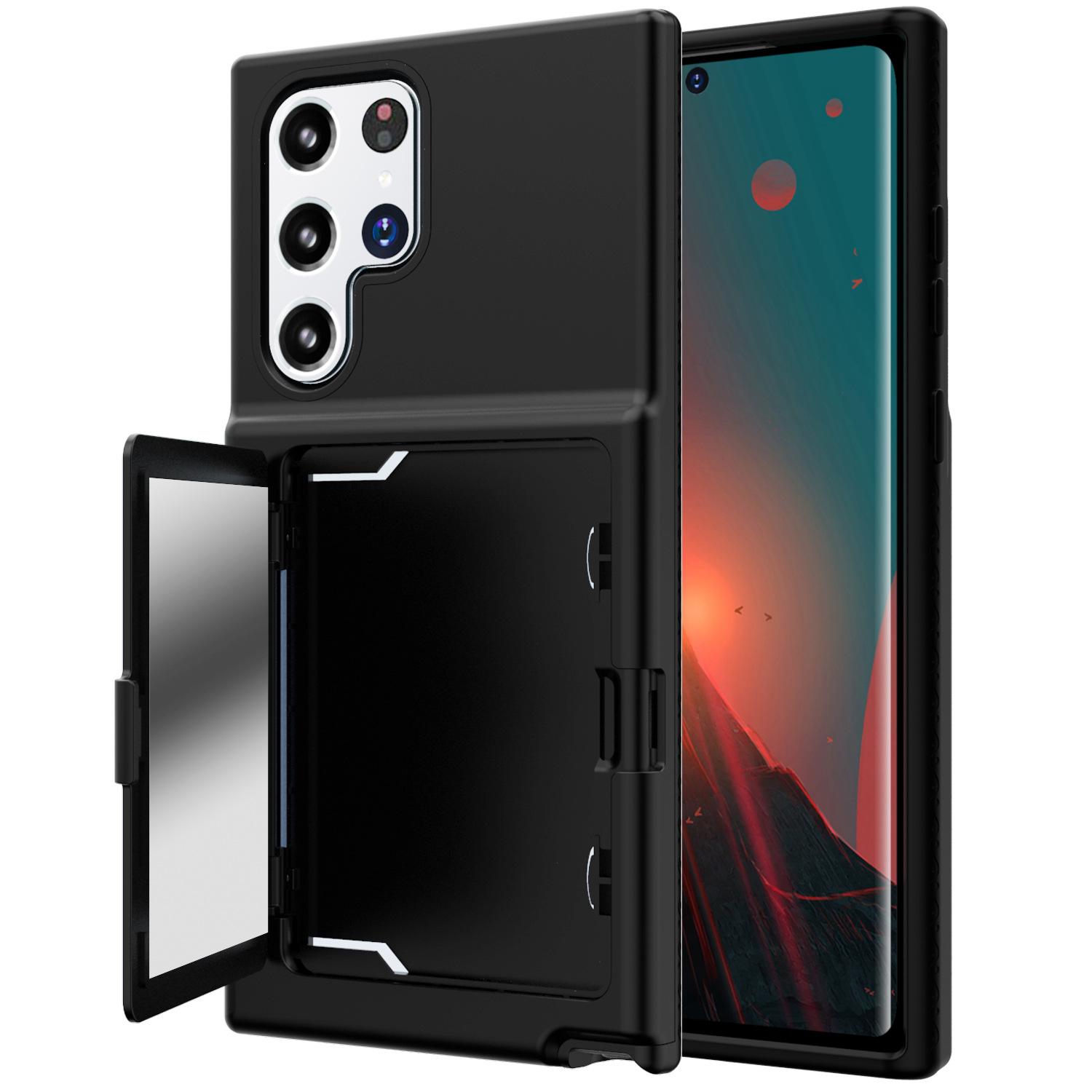 

Protective Case Four Corner Anti Fall Solid Color Two In One Mirror Business Card Box Samsung Mobile Phone Case S21/S30