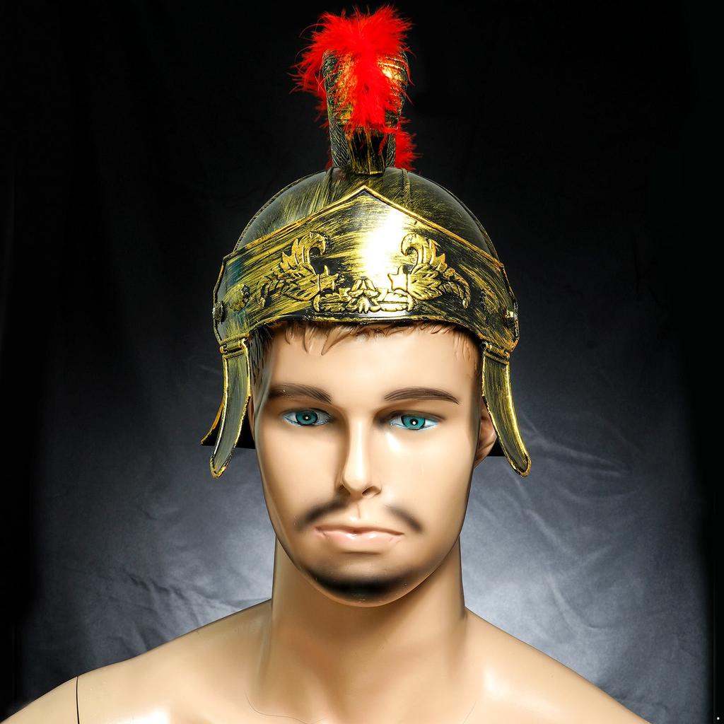 Plastic Warrior Helmet for Men: Medieval Roman Spartan Samurai Style with Red Crest, Costume Party Accessory