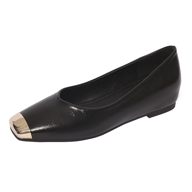 Fashion Metal Square Toe Suede Inside Heightening Anti-Slip Wear-Resistant Low Heel Single