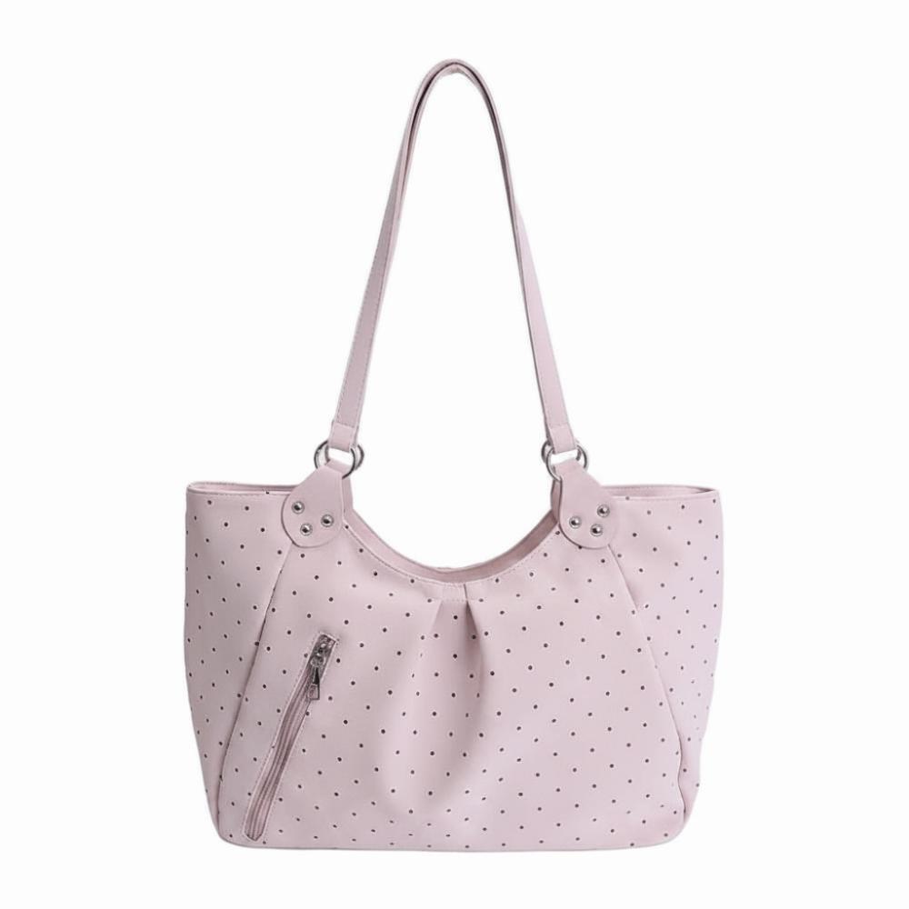 High Quality Casual Shoulder Bag PU Leather Khaki Color Handbag Polka Dot Lightweight Tote Bag