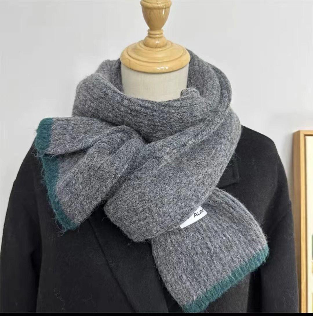 

Шарф женский зимний однотонный шарф в японском стиле колледжа утолщенный теплый вязаный шерстяной шарф для пар мужской Tide серый