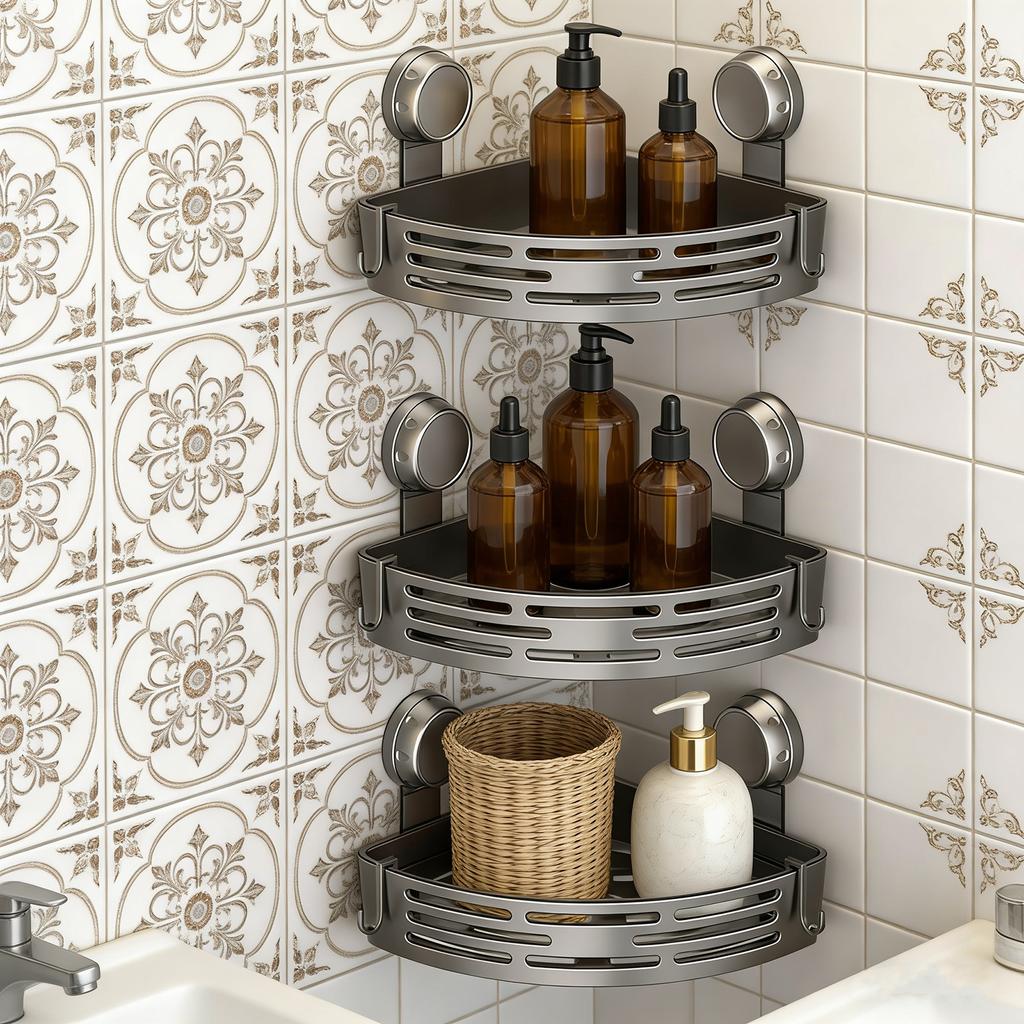 Suction Cup Corner Shelves No Drilling Bathroom Storage Rack, Shower Shelf Suction Cup Shower Caddy Corners Organizer Storage Rack Adhesi